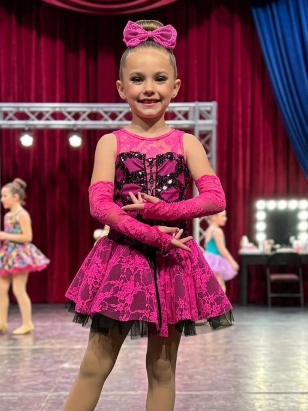 Girls Hot Pink Sequin Lace Dance Costume